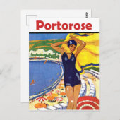 ポルトローズのビーチの少女、ヴィンテージ旅行 ポストカード (正面/裏面)