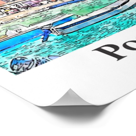 ポルトヴェネレイタリア旅行水の色の手描き ポスター (角)