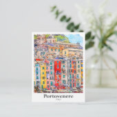 ポルトヴェネレイタリア旅行水の色の手描き ポストカード (スタンド正面)