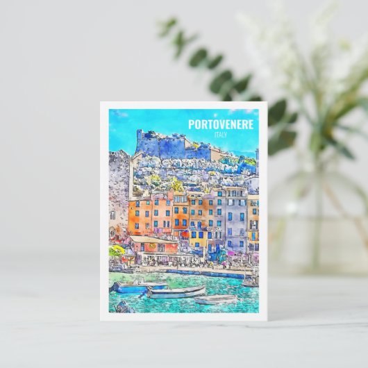 ポルトヴェネレイタリア有名な旅行水の色のスケッチ ポストカード (スタンド正面)