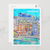 ポルトヴェネレイタリア有名な旅行水の色のスケッチ ポストカード (正面/裏面)
