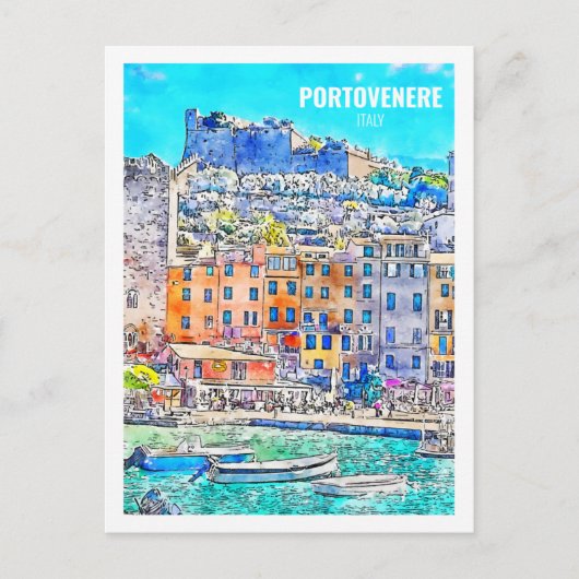 ポルトヴェネレイタリア有名な旅行水の色のスケッチ ポストカード (正面)