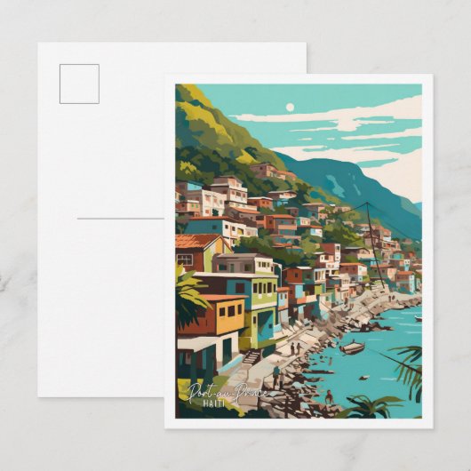 ポルトープリンスハイティヴィンテージ旅行イラストレーション ポストカード (正面/裏面)