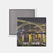 ポルト – ポルトガル。ドーロ川付近の夜景 マグネット (正面/裏面)