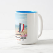 ポルト – ヴェッキオ、フランスビーチ旅行ポスター ツートーンマグカップ (正面右)