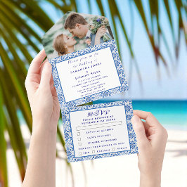 ポル地中海のガル写真の結婚タイル オールインワン招待状