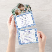 ポル地中海のガル写真の結婚タイル オールインワン招待状 (貼ってはがせる)