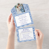 ポル地中海のガル写真の結婚タイル オールインワン招待状 (貼ってはがせる)