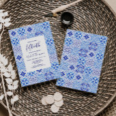 ポル素朴ガルタイルブルーホワイト50誕生日 招待状