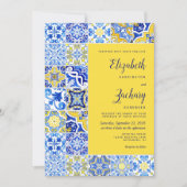 ポル素朴ガルタイルブルー結婚イエロー 招待状 (正面)