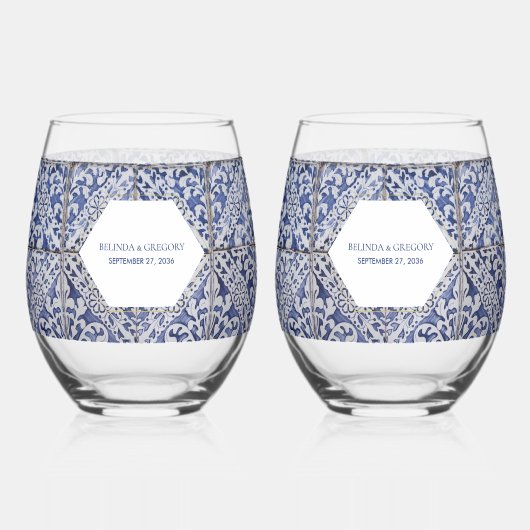 ポル素朴ガル結婚タイル ステムなしワイングラス (正面)