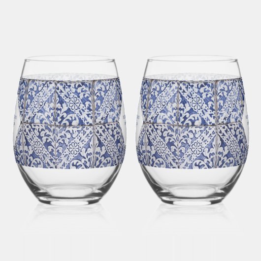 ポル素朴ガル結婚タイル ステムなしワイングラス (左)