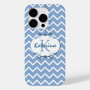 ポロブルーとホワイトの山形フローラ枠 Case-Mate iPhone 14 PROケース