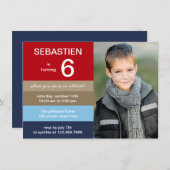 ポロ誕生日ストライプフォト招待状 招待状 (正面/裏面)