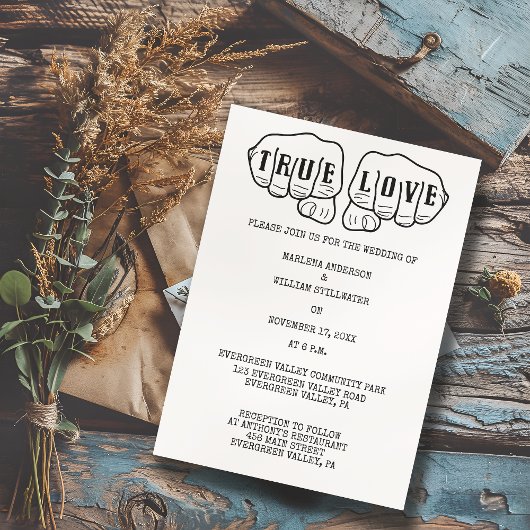 ポンクラックタトゥー ハンズ ミニマリスト ブラックアンドホワイト 招待状