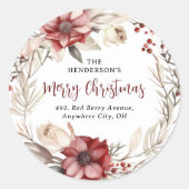 ポンシエッタクリスマスリース差出人住所 ラウンドシール (正面)