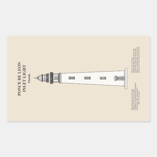 ポンセ・デ・レオン・インレット・ライト・ハウス – Florida - SBD 長方形シール (正面)