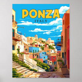 ポンツァイタリアヴィンテージ旅行イラストレーション ポスター