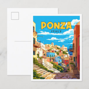 ポンツァイタリアヴィンテージ旅行イラストレーション ポストカード