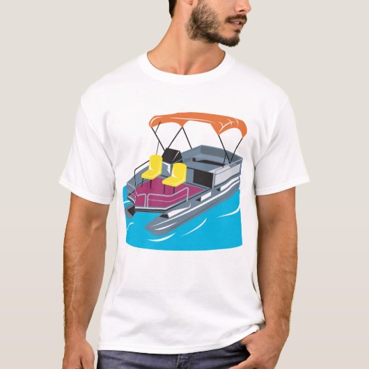 ポンツーンのボートのレトロ Tシャツ (正面)