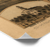 ポンティアックイリノイ1869アンティークパノラママップ ポスター (角)