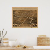 ポンティアックイリノイ1869アンティークパノラママップ ポスター (キッチン)