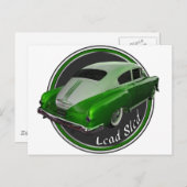 ポンティアック鉛スledグリーンメタルフレーク低ライダー ポストカード (正面/裏面)