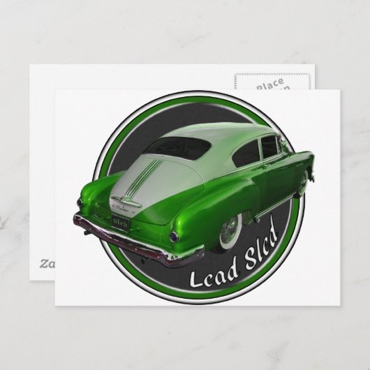 ポンティアック鉛スledグリーンメタルフレーク低ライダー ポストカード (正面/裏面)