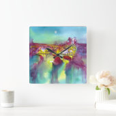 ポンテヴェッキオフローレンスバイナイトウォーター色 スクエア壁時計 (ホーム)