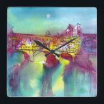 ポンテヴェッキオフローレンスバイナイトウォーター色 スクエア壁時計<br><div class="desc">古い橋は、ゴルダの有名な場所であります,宝石商,金ゴールドジュエリー, ファッション,フィレンツェの古代の橋。オールドブリッジは、フィレンツェの他のすべての橋と異な威厳があるる4, 1944の撤退の間にドイツ人によって破壊されていないポントヴェッキオカラフルは、色の橋と水とs, 2005 by Bulgan Lumini (c) Florence Italy.</div>