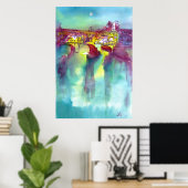 ポンテヴェッキオフローレンスバイナイトウォーター色 ポスター (ホームオフィス)