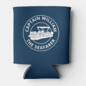 ポントーンパーソナライズされたボートオーナーズホワイトネイビー 缶クーラー (正面)