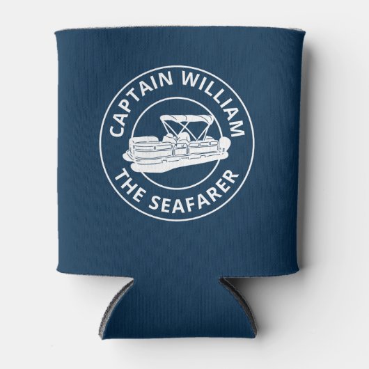 ポントーンパーソナライズされたボートオーナーズホワイトネイビー 缶クーラー (正面)