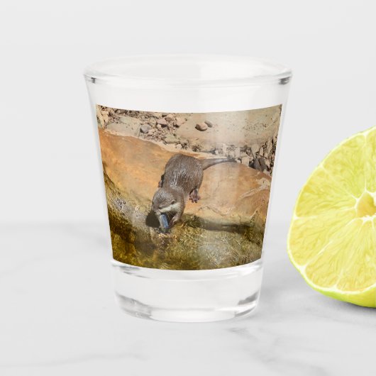 **「ポンドサイドの饗宴：カワウソと彼のキャッチ** ショットグラス (正面)