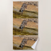 **「ポンドサイドの饗宴：カワウソと彼のキャッチ** ビーチタオル (正面)