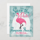 ポンパノビーチSave The Date Pink Flamingo 案内ポストカード (正面/裏面)