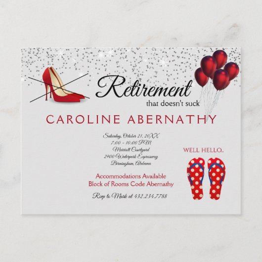 ポンプなしハロービーチサンダル退職パーティーグレー ポストカード (正面)