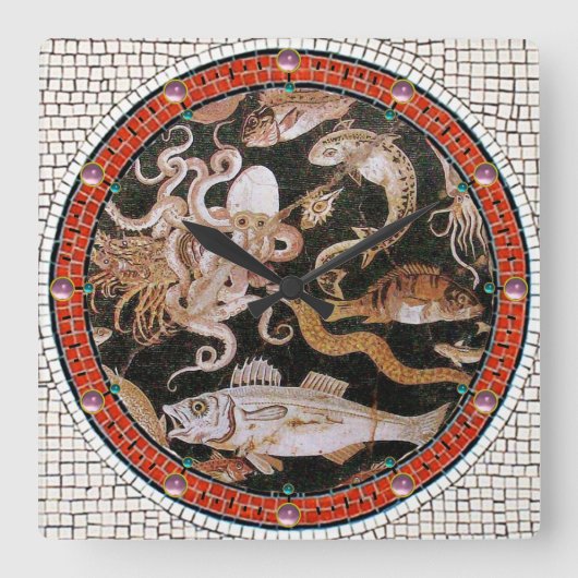 ポンペイのコレクション/海-海洋生物場面 スクエア壁時計 (正面)