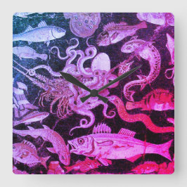 ポンペイコレクションシーライフピンクブルー航海の スクエア壁時計