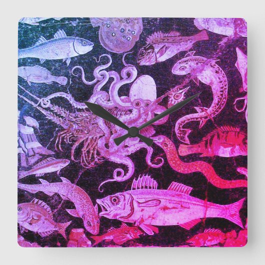 ポンペイコレクションシーライフピンクブルー航海の スクエア壁時計 (正面)