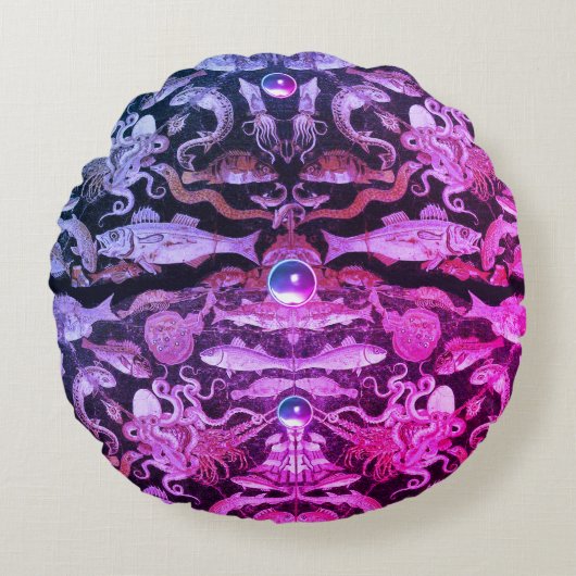 ポンペイコレクション/シーライフ航海のピンクブルー ラウンドクッション (正面)