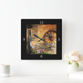 ポン素朴プ、井戸、およびカーツホイールシーン スクエア壁時計 (ホーム)