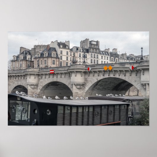 ポン・ヌフ近くのハウスボート - フランス, パリ ポスター (正面)