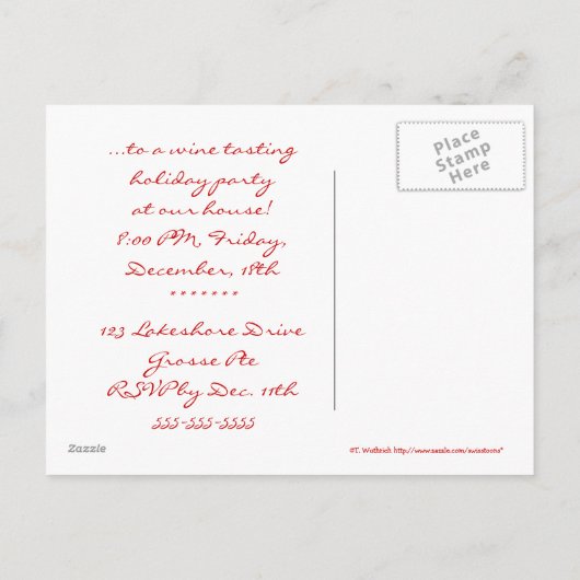 ポーおもしろいトワイン試飲パーティーボンボヤージュ招待状 インビテーションポストカード (裏面)