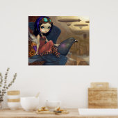 ポーのフライトARTプリントスチームパンク妖精の都市 ポスター (キッチン)