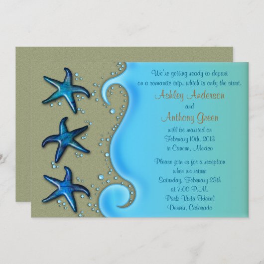 ポーアシェルヒトデ後結婚式のレセプションのみ 招待状 (正面/裏面)