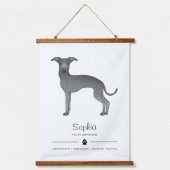 ポーイタリアントと文字を持つブルーグレイハウンドカスタム 吊り下げ型タペストリー (正面)