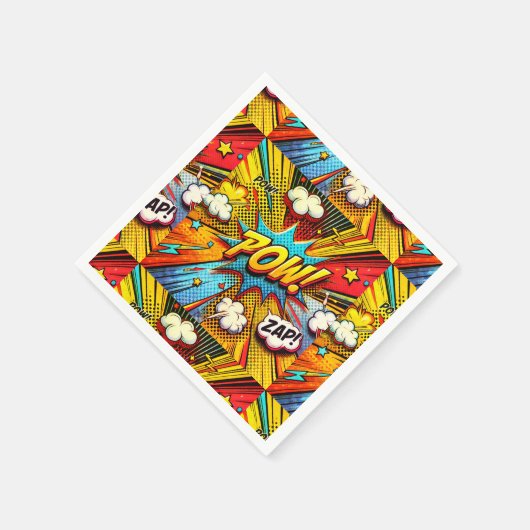 ポーウ!ザップ!漫画ワード – おもしろい&パーティー鮮やかデコール スタンダードカクテルナプキン (角)