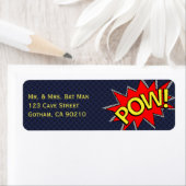 ポーウ！ – スーパーヒーロー漫画ブックスタイルダークグレー点々のある ラベル (インサイチュ)