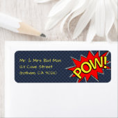 ポーウ! – スーパーヒーロー漫画ブックスタイルダークブルー点々のある ラベル (インサイチュ)